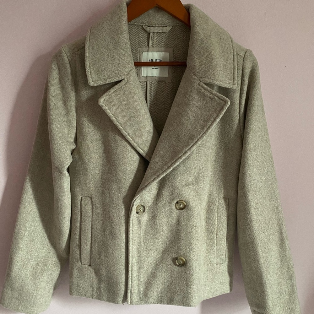 Oatmeal/Cream Double-Breasted Peacoat